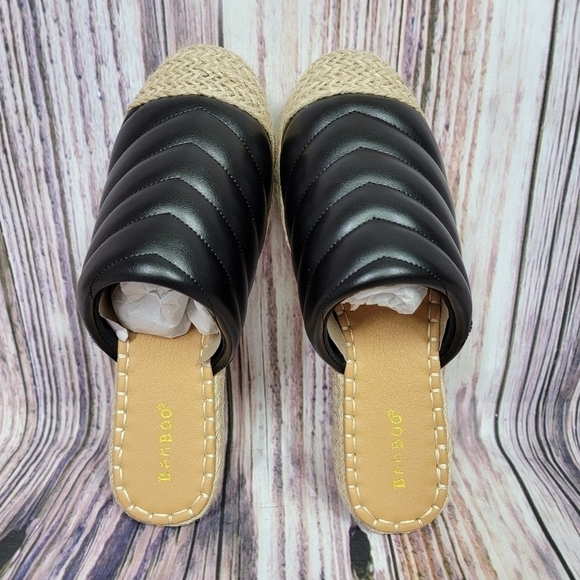 BAMBOO Black Quilted Espadrille Slide On Mules - Picture 7 of 12